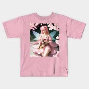 Beautiful Pink Sakura Flower Japanese Manga Girl Cherry Blossom Fairy Kids T-Shirt